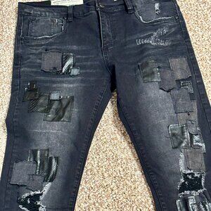 ~~INDUSTRIAL INDIGO Jeans 36x33 Vintage BLACK Retro Skinny Stretch Distressed